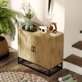 HOMCOM Modern Stílusú Buffet Szekrény 2 Ajtóval, Állítható Polccal - Étkező és Nappali Oldalszekrény, 80 x 40 x 78 cm, Természetes fa | Aosom