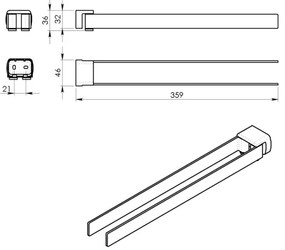 Gedy PIRENEI 36 cm forgatható falra szerelhető törölközőtartó, matt fekete
