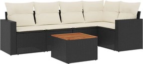 vidaXL 6 részes fekete polyrattan kerti ülőgarnitúra párnákkal