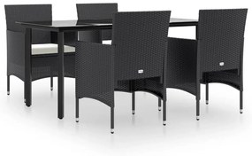 vidaXL 5 részes fekete kerti étkezőgarnitúra párnákkal