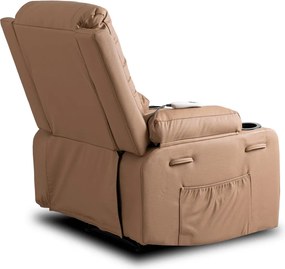 Fotel Masujący BOX Rozkładany z Podnóżkiem Karmelowy Ekoskóra