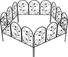 Outsunny fém kerti kerítés panel szett, egyenként 80 x 60 cm (összesen 4,0 m) – díszített íves tetejű táj- és kisállatgát, fekete | Aosom