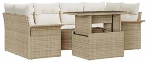vidaXL Kerti Kanapé Szett párnával tárolóval 7 pcs Bézs Poly Rattan