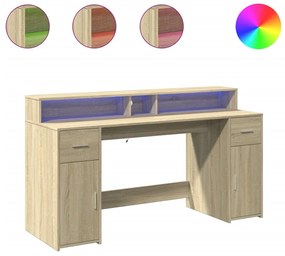 sonoma tölgy színű szerelt fa íróasztal LED-ekkel 160x55x91 cm