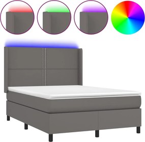vidaXL szürke műbőr rugós ágy matraccal és LED-del 140x200 cm