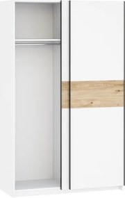 BERNO ruhásszekrény, 120 cm | Fehér + hickory tölgy