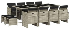 13 részes szürke polyrattan kerti étkezőgarnitúra párnákkal