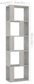 betonszürke szerelt fa könyvszekrény/térelválasztó 45x24x159 cm