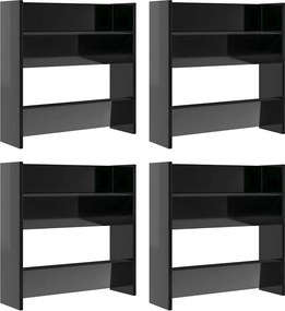 vidaXL 4 db magasfényű fekete szerelt fa fali cipősszekrény 60x18x60cm