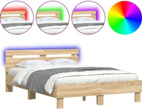 vidaXL sonoma tölgy színű ágykeret fejtámlával és LED-del 135x190 cm