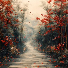 Vászonkép Canvas Tájkép Park Fa Bambusz Virágok Ősz 80x80