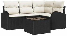 vidaXL Kerti Kanapé Szett 5 pcs Fekete polirattan