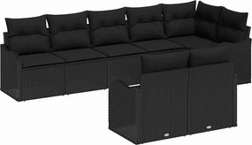vidaXL Kerti Kanapé Szett 8 pcs Fekete polirattan