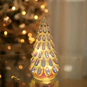 Karácsonyfa üveg LED-es elemes éjjeli lámpa időzítő 20cm