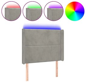 világosszürke bársony LED-es fejtámla 83x16x118/128 cm