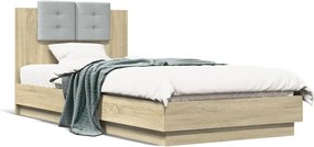 vidaXL sonoma tölgy színű szerelt fa ágykeret fejtámlával 100x200 cm