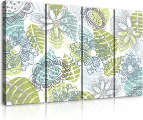 Vászonkép 120x80 moduláris triptichon virágok levelek absztrakt modern türkiz
