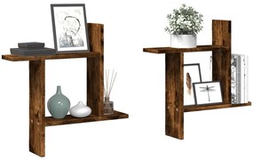 2 db füstös tölgy színű szerelt fa fali polc 50 x 12 x 50 cm