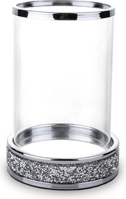 Üveg gyertyatartó fém ezüst kristályokkal