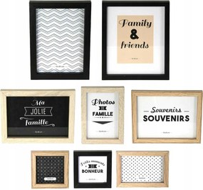 8 db-os képkeret szett Fino fehér fekete fa mdf Loft fotókeret Boho