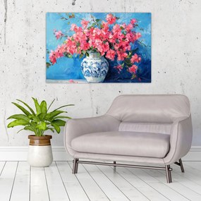 Kép - Váza rózsaszín virágokkal (90x60 cm)