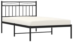 fekete fém ágykeret fejtámlával 107 x 203 cm