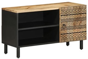 fekete tömör nyers mangófa TV-szekrény 80 x 33,5 x 46 cm