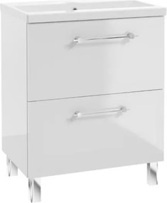 Fürdőszoba szekrény mosdóval és 2 fiókkal 60x80cm Álló Fehér fényes