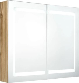 vidaXL tölgyszínű LED-es tükrös fürdőszobaszekrény 80 x 12 x 68 cm