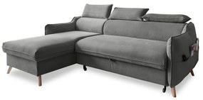 Világosszürke bársony kinyitható sarokkanapé (bal oldali) Sweet Harmony – Miuform