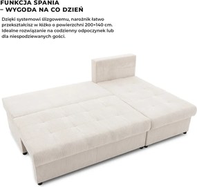 Venezia sarokkanapé, kordbársony, univerzális oldal, bonell töltet, bézs