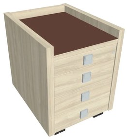 Verno mobil konténer 47 x 60 cm üveggel, 4 fiók, akác / barna