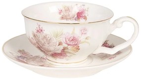 Vintage rózsa virágos porcelán csésze aljjal
