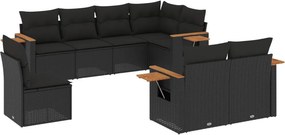 vidaXL 8 részes fekete polyrattan kerti ülőgarnitúra párnákkal