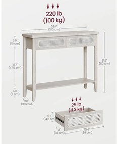 Konzolasztal két fiókkal, rattan hatású előlap, zabpehely bézs 100x30x80cm