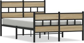 vidaXL sonoma tölgy színű fém ágykeret matrac nélkül 120 x 190 cm