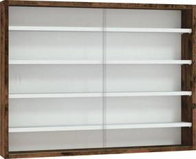 HOMCOM Kiállító Fali Szekrény 80 x 9,5 x 60 cm 4 Állítható Magasságú Polccal és 2 Csúszó Üvegajtóval, Miniatúrák és Mini Autók Gyűjtésére, Barna | Aos