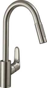 Mosogató csaptelep Hansgrohe Focus M41 kihúzható zuhannyal, 2 áram rozsdamentes acél megjelenés 31815800