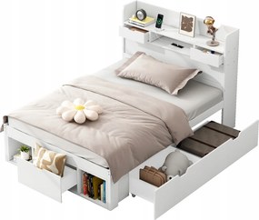 Egyszemélyes ágy, 90*200 cm Gyerekágy Usb fiókok fehér