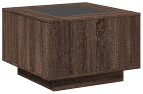 barna tölgy szerelt fa dohányzóasztal LED-del 60 x 60 x 40 cm