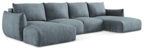 Kék zsenília kinyitható sarokkanapé (U alakú) Leila – Makamii