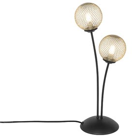 Modern asztali lámpa fekete, arany 2 lámpával - Athén huzal