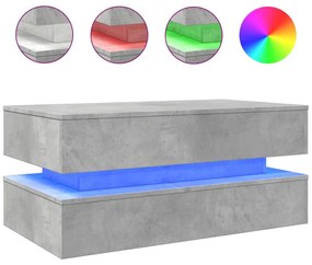 betonszürke dohányzóasztal LED-lámpákkal 90x50x40 cm