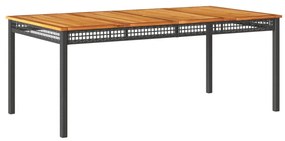 fekete polyrattan és akácfa kerti asztal 180 x 90 x 75 cm