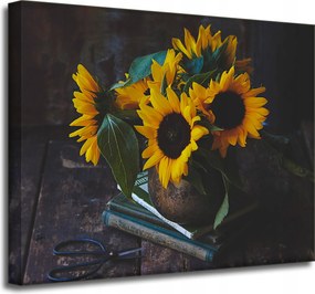 Napraforgók vászonkép vázában 50x40 cm