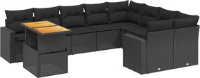 vidaXL 10 részes fekete polyrattan kerti ülőgarnitúra párnákkal