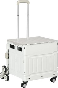 HOMCOM Összecsukható Bevásárlókocsi, Állítható Telepítható Fogantyúval, Lépcsőmászó Fedéllel, Szállítókocsi 80 kg Terhelhetőséggel, Fehér | Aosom