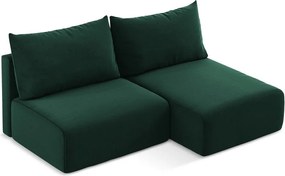 Sötétzöld bársony kinyitható-tárolóhelyes sarokkanapé (jobb oldali-heverő résszel) Kalena – Makamii