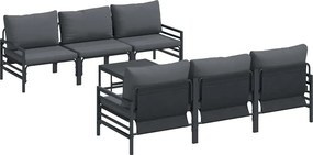 vidaXL Kerti Kanapé Szett párnával 7 pcs Fekete Acél