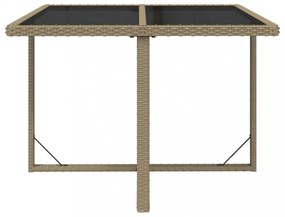 bézs polyrattan és üveg kerti asztal 109 x 107 x 74 cm